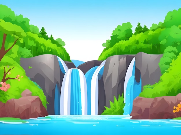 Fondo de ilustración de paisaje de cascada Fondo de paisaje de cascada ai generado