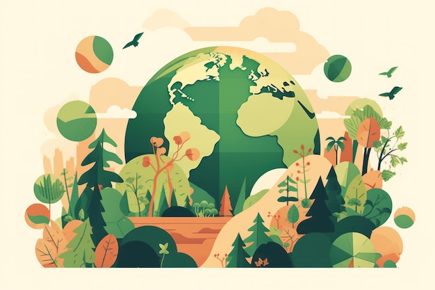 Foto fondo de ilustración plana de concepto de medio ambiente mundial y día de la tierra