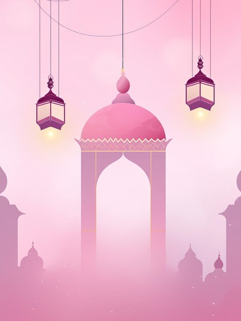 El fondo de la ilustración de Ramadán en rosa