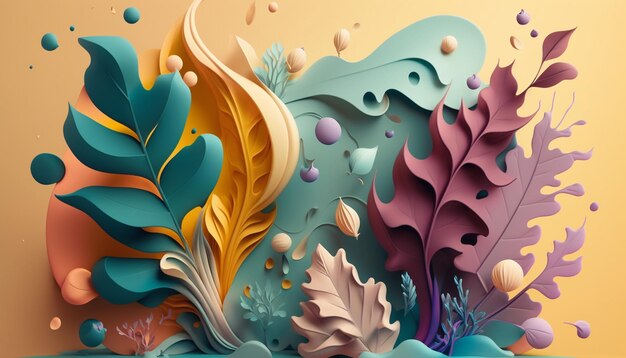 Fondo de ilustración de resorte de hoja y agua líquida 3d