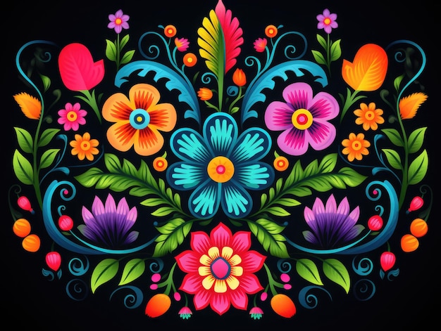 Fondo de ilustración de vector de bordado mexicano de flores