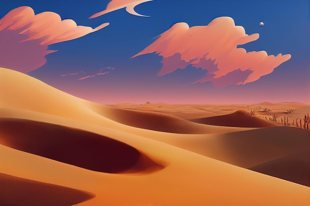 Foto fondo de ilustrador del desierto de cactus de dunas