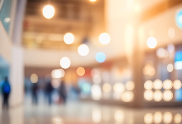 Fondo de imagen borrosa abstracta del centro comercial con luz rota y bombilla de luz brillante