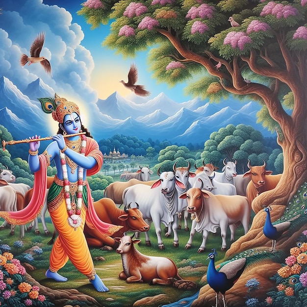 El fondo de la imagen del Señor Krishna