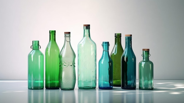 Fondo de imágenes de botellas vacías de vidrio transparente colorido Imagen generada por AI