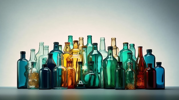 Fondo de imágenes de botellas vacías de vidrio transparente colorido Imagen generada por AI