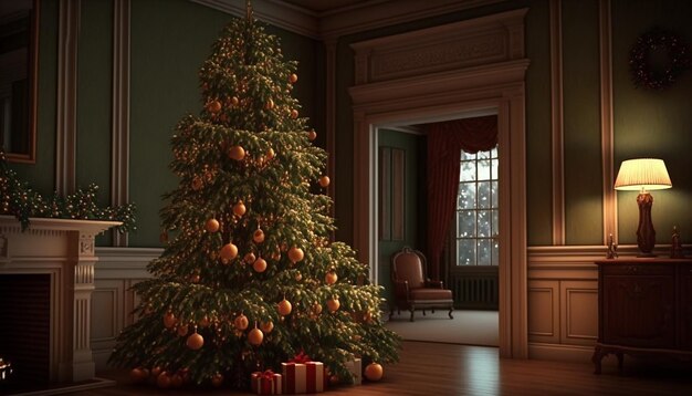 Fondo interior, árbol de navidad, ai generativo