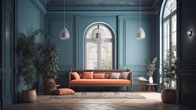 Fondo interior de casa tradicional 3d render Color brillante Generativo Ai