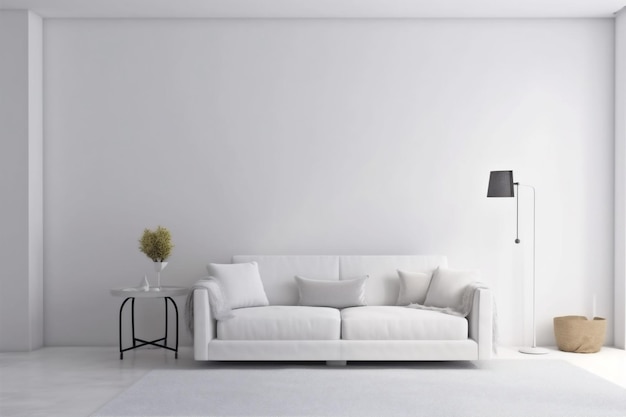Fondo interior Cojín escandinavo Acogedora decoración del hogar Habitación de la casa blanca Render interior elegante IA generativa