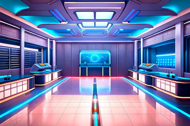 fondo interior de dibujos animados futuristas para un laboratorio de alta tecnología
