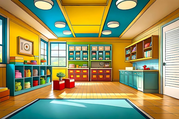 Foto fondo interior de dibujos animados vibrantes y animados para una sala de juegos para niños