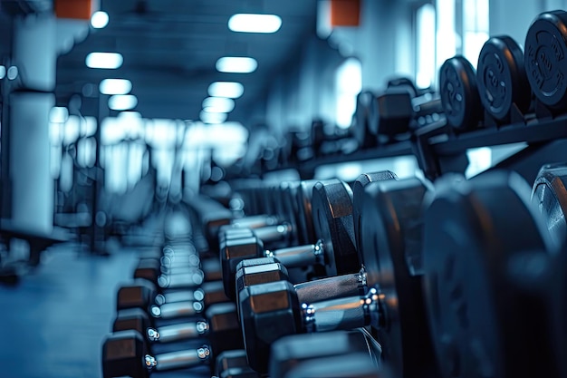 Fondo interior del gimnasio de pesas en el rack en la sala de fitness y entrenamiento