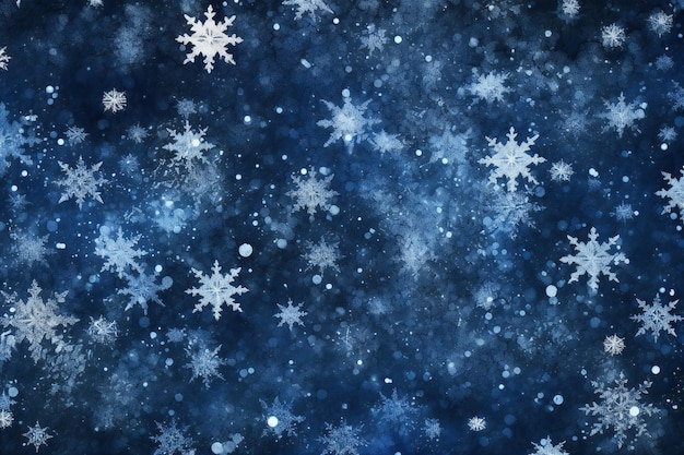 Foto fondo de invierno con copos de nieve y estrellas concepto de navidad y año nuevo