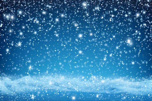 Foto fondo de invierno con copos de nieve estrellas y luces bokeh