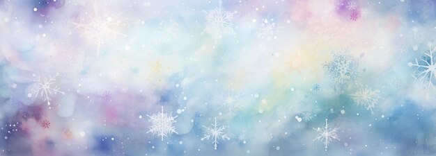 Fondo de invierno de estandarte ancho con copos de nieve y bokeh en fondo azul suave en estilo acuarela con espacio para texto Ilustración de Año Nuevo de Navidad
