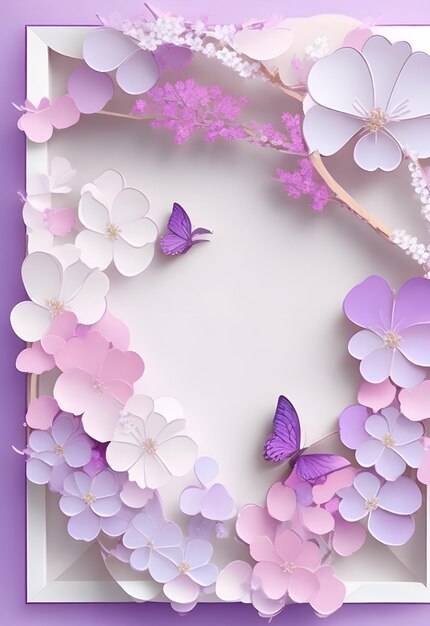 Fondo de invitación de boda con decoración de flor de cerezo en estilo de corte de papel