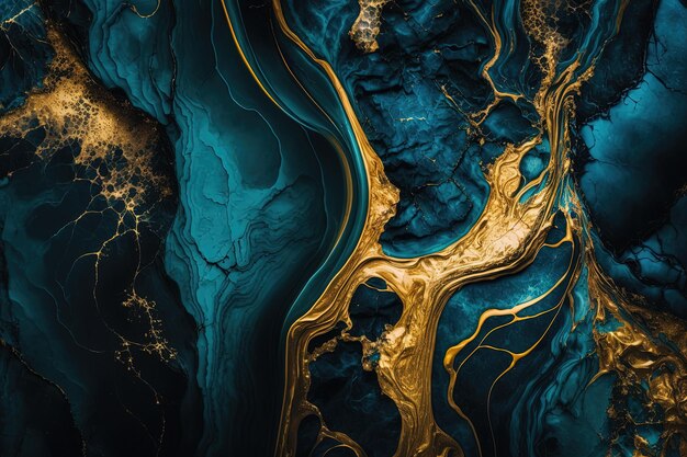 Fondo de invitación de fondo azul y dorado verde azulado de mármol abstracto