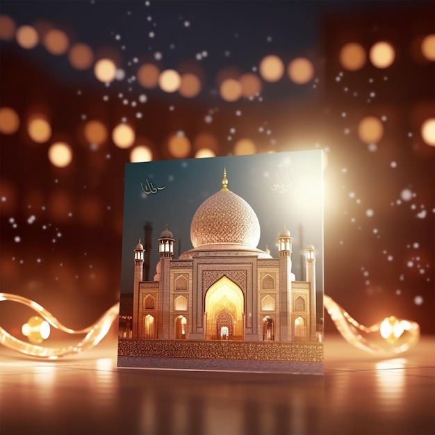 Fondo islámico hermoso renderizado en 3D con plantilla de elementos islámicos
