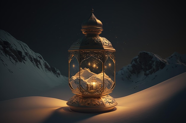 fondo islámico, lámpara dorada de ramadán, ai generado