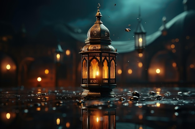 fondo islámico linterna y luna en la noche fotografía profesional