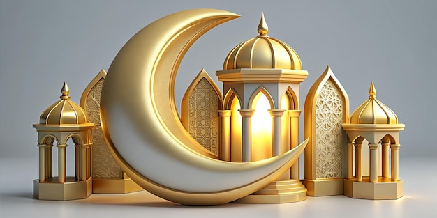 fondo islámico linterna media luna dorada en blanco concepto de diseño de Ramadán Kareem Eid Mubarak