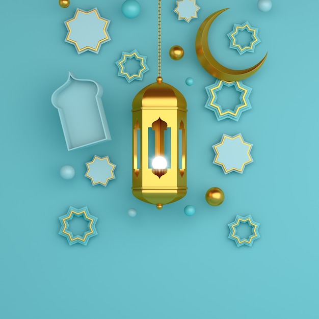 Fondo islámico linterna de oro y media luna 3D prestados