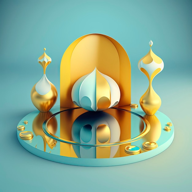 Fondo islámico moderno 3d realista de mezquita futurista con escena de podio y escenario para exhibición de productos