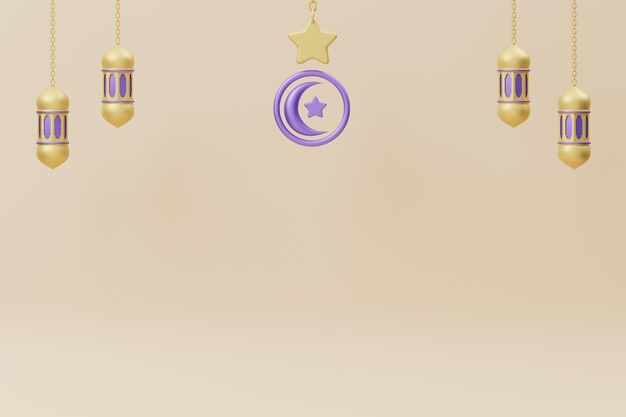 Fondo islámico de Ramadán Kareem con estrella de linterna de luna creciente y adorno de patrón árabe