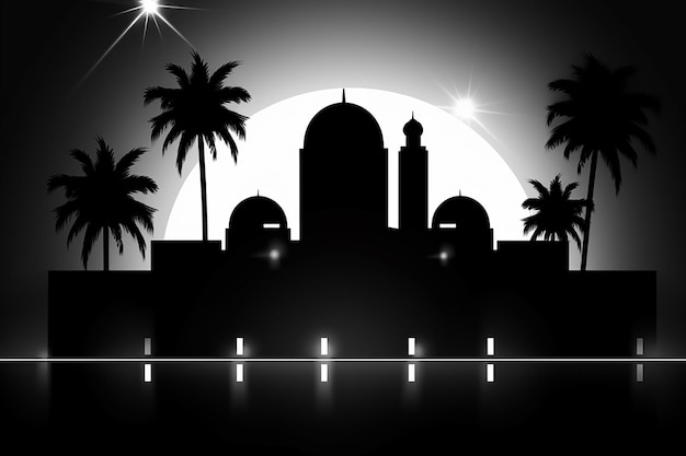 Foto fondo islámico del ramadán una linterna dorada colgando de un cielo nocturno azul oscuro iluminado por una luna creciente