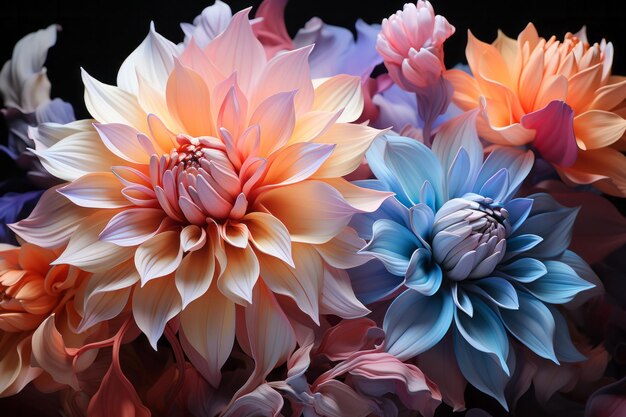 Foto el fondo del jardín de ramos de flores colores florales brillantes ilustración botánica