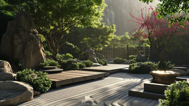 Foto fondo de jardín zen japonés 3d diseño minimalista papel tapiz arena y piedras