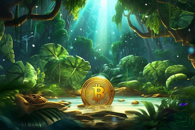 fondo de juegos criptomoneda bitcoin con el telón de fondo de la jungla