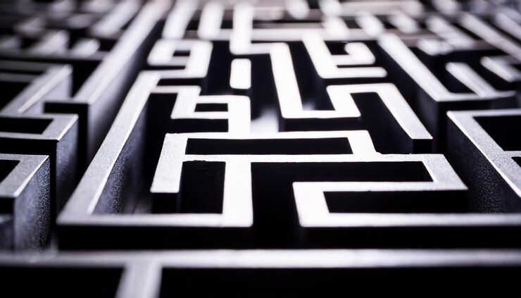 Foto fondo laberinto negro con enfoque dof