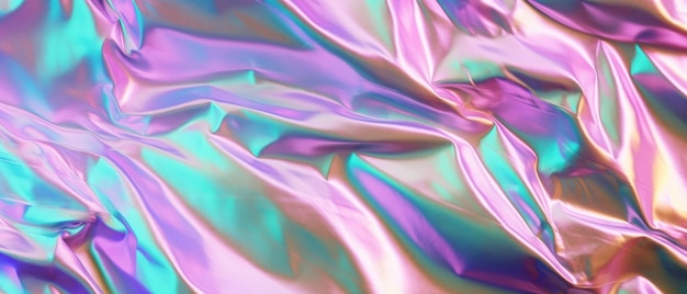 Fondo con lámina arrugada con efecto de color holográfico iridiscente IA generativa