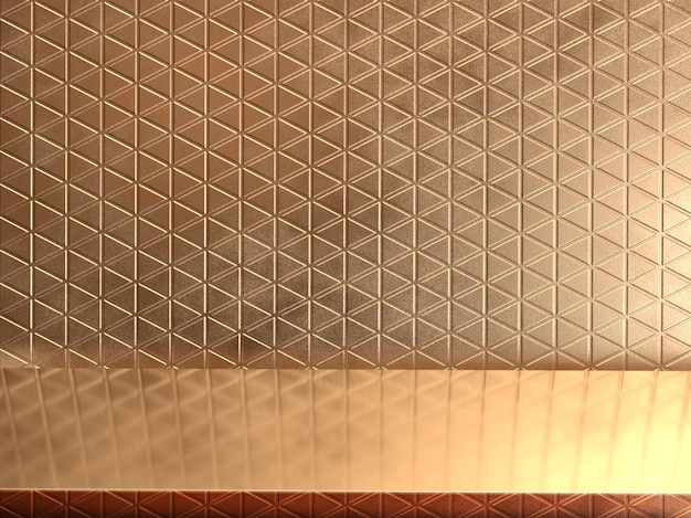 Fondo de lámina dorada con reflejos de luz. renderizado 3d de pared con textura dorada.