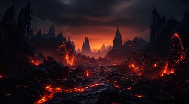 El fondo de la lava del volcán