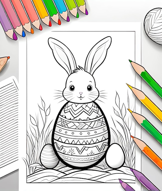 Foto el fondo del libro de colorear de pascua es un conejo lindo huevos de pascua feliz pascua libro de colorir de pascua