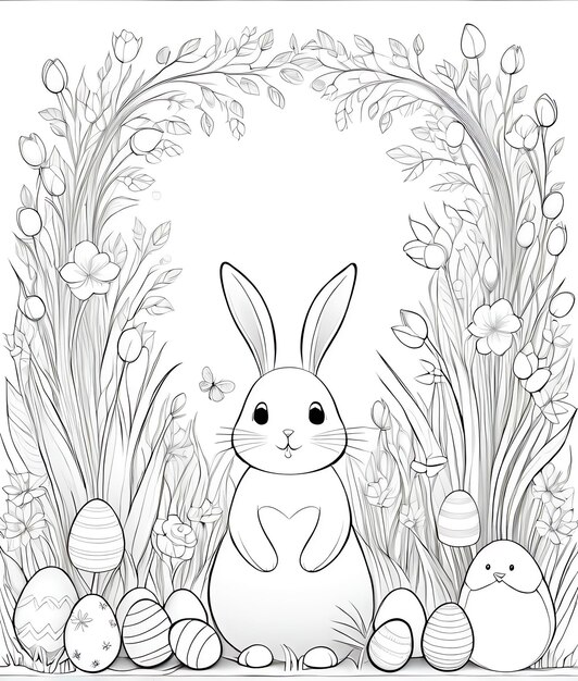 Foto el fondo del libro de colorear de pascua es un conejo lindo huevos de pascua feliz pascua libro de colorir de pascua