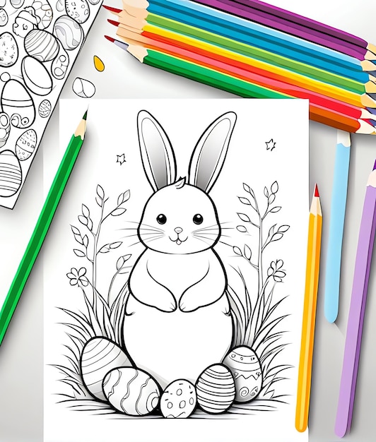 El fondo del libro de colorear de Pascua es un conejo lindo huevos de Pascua feliz Pascua libro de colorir de Pascua