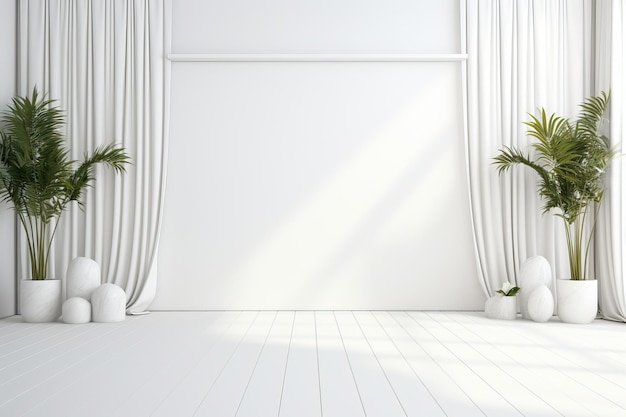 Fondo limpio de boda decoración floral estética fondo de estudio minimalista interior blanco