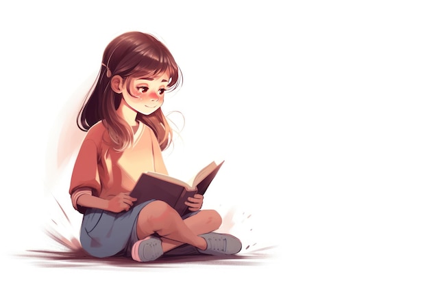 Fondo lindo del estilo del anime del libro de lectura de la mujer joven