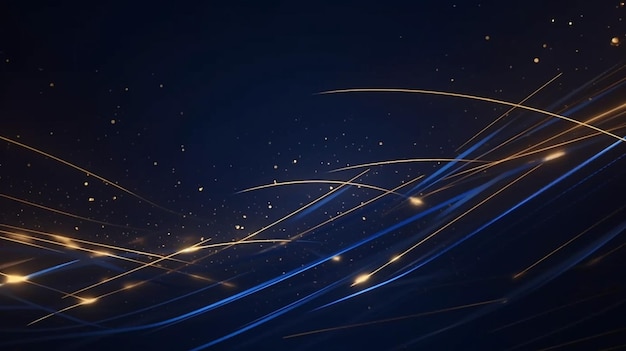 Fondo de líneas de luz doradas y azules abstractas