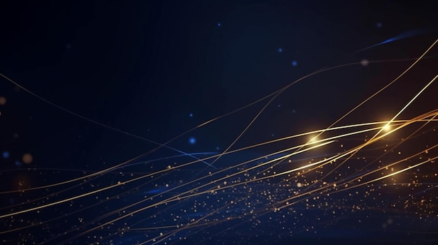 Fondo de líneas de luz doradas y azules abstractas