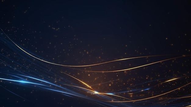 Fondo de líneas de luz doradas y azules abstractas