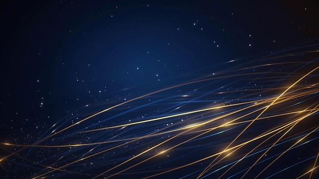 Fondo de líneas de luz doradas y azules abstractas