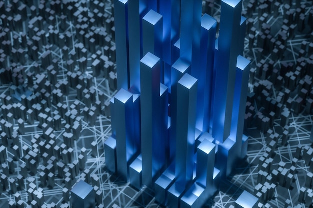Fondo de líneas tecnológicas oscuras con cubos y líneas de renderizado 3d