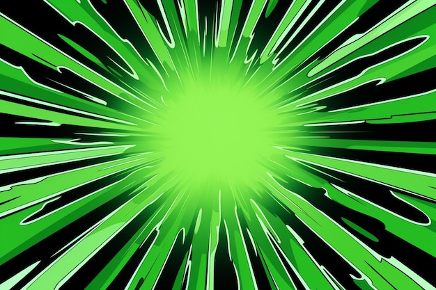 Fondo de líneas de zoom de estilo cómic verde vacío