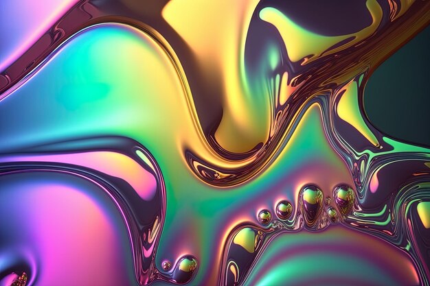 Fondo líquido holográfico Textura de color holográfica con efecto laminado Fondo iridiscente halográfico Gradiente nacarado para impresiones de diseño Metal arco iris Generativo ai