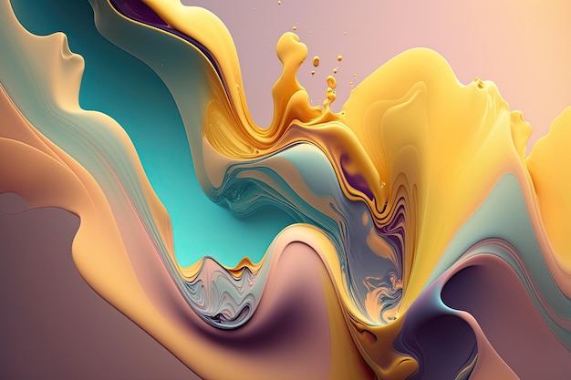 Fondo líquido ondulado abstracto en colores azul pastel amarillo y rosa IA generativa