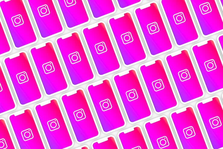 Fondo del logotipo de Instagram en la pantalla del teléfono inteligente o render 3d móvil